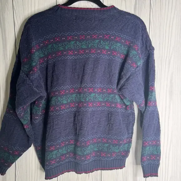 Vintage 90s Chelsea Gardens Floral Sweater Blue Lg Cottage Garden Granny USA - Picture 4 of 7